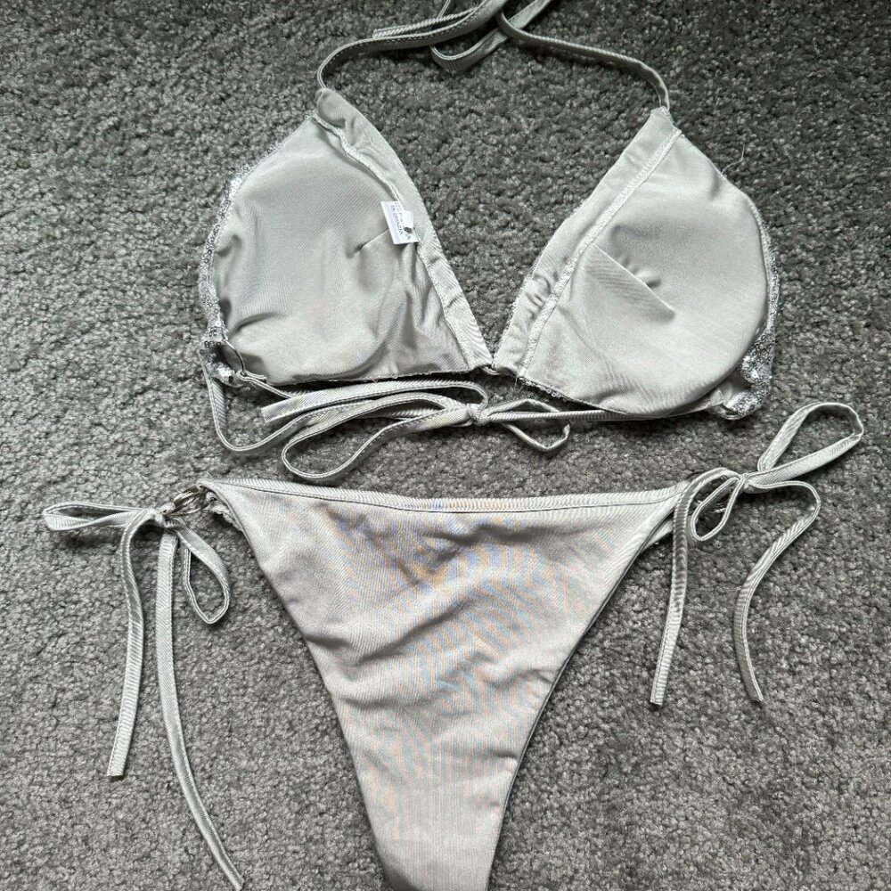 Silver Sequin String Bikini 2 Piece - image 3